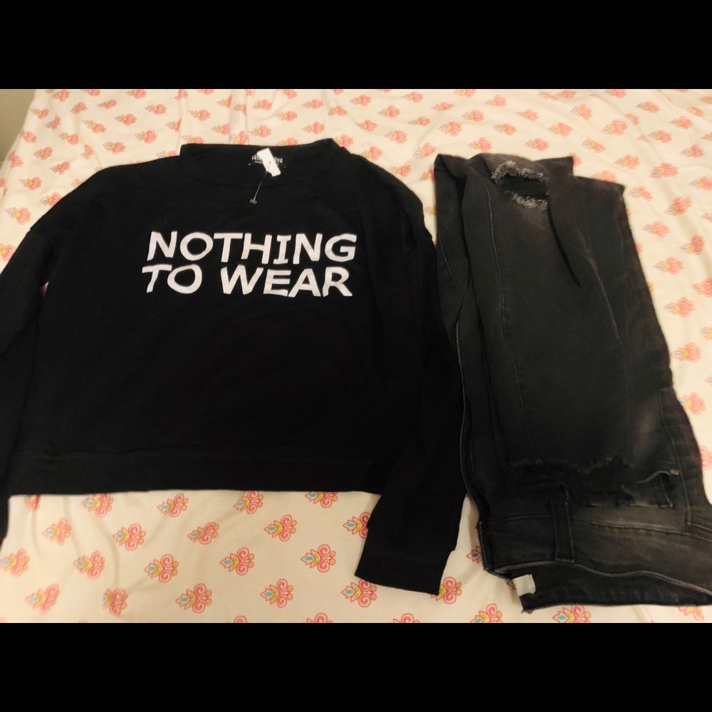 Fashion Nova distressed shirt and distressed jeans